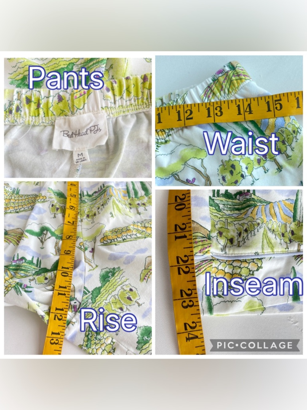 BedHead Pajamas "Wine Country" vineyard Green White Stretch Jersey Cropped MED - Picture 17 of 17